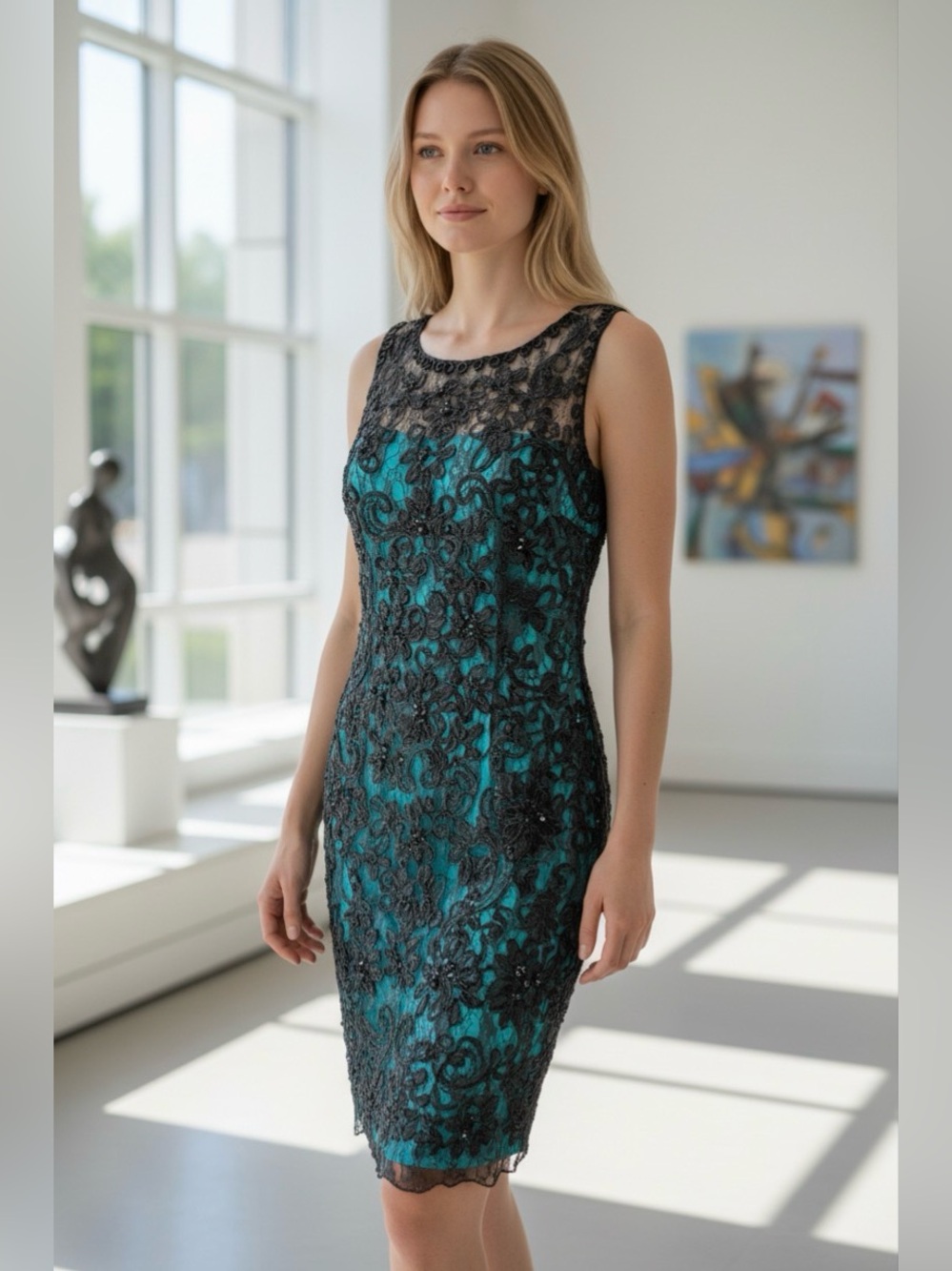 Rare Cartise Teal & Black Lace Dress